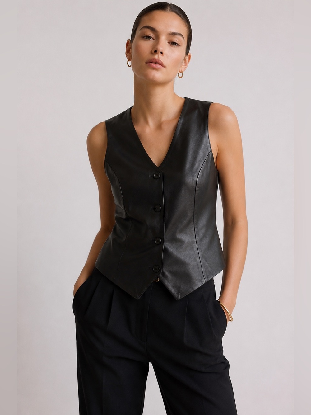 Vintage late 90s danier  Genuine Leather Vest Black Lambskin - Picture 5 of 9